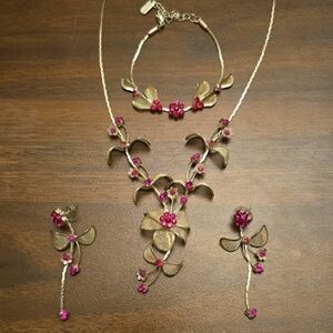 Elegant Gold and Pink Floral Jewelry Set